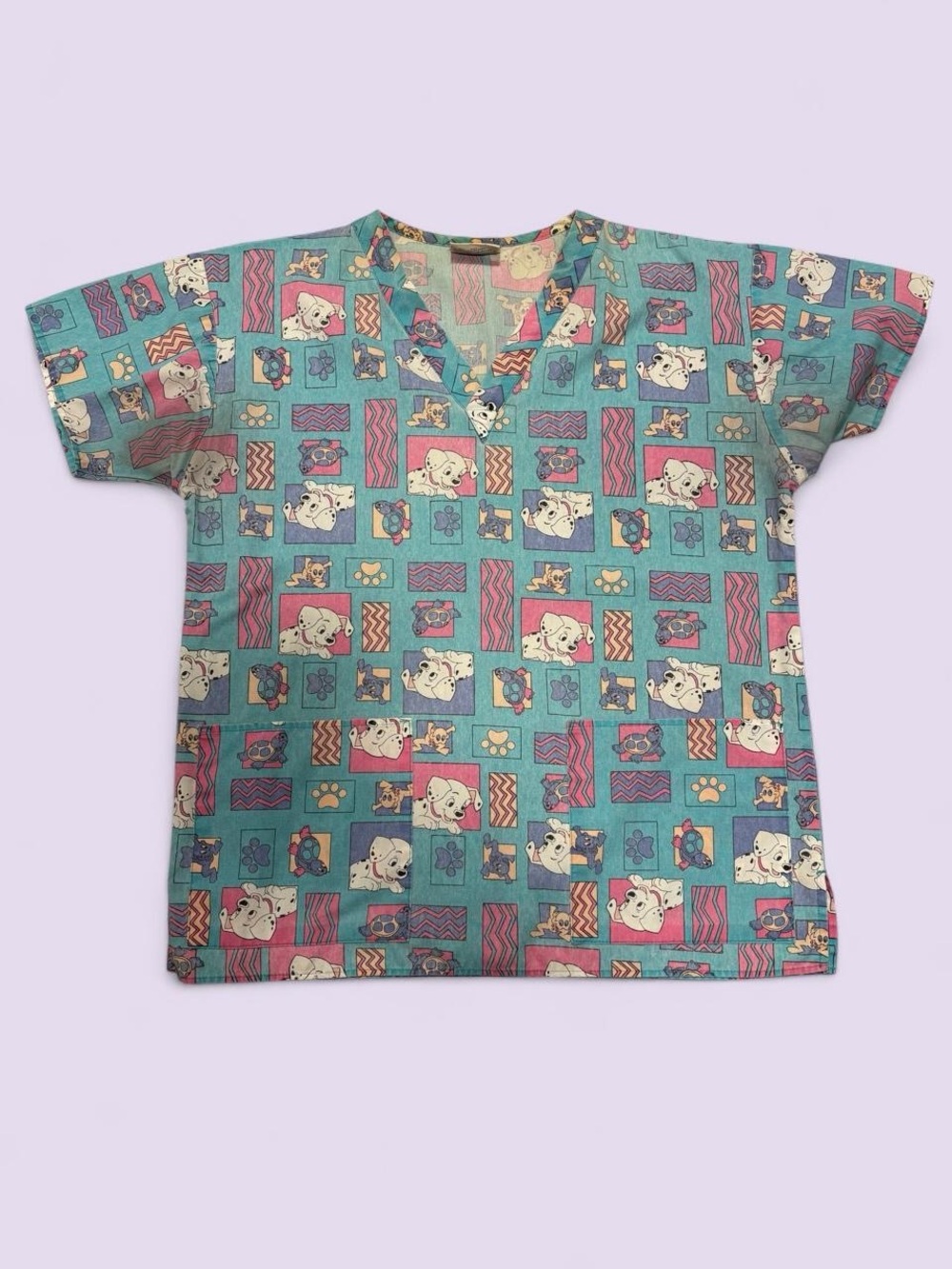 Vintage 90s Disney 101 Dalmatians Scrub Top Crest Made USA Size M